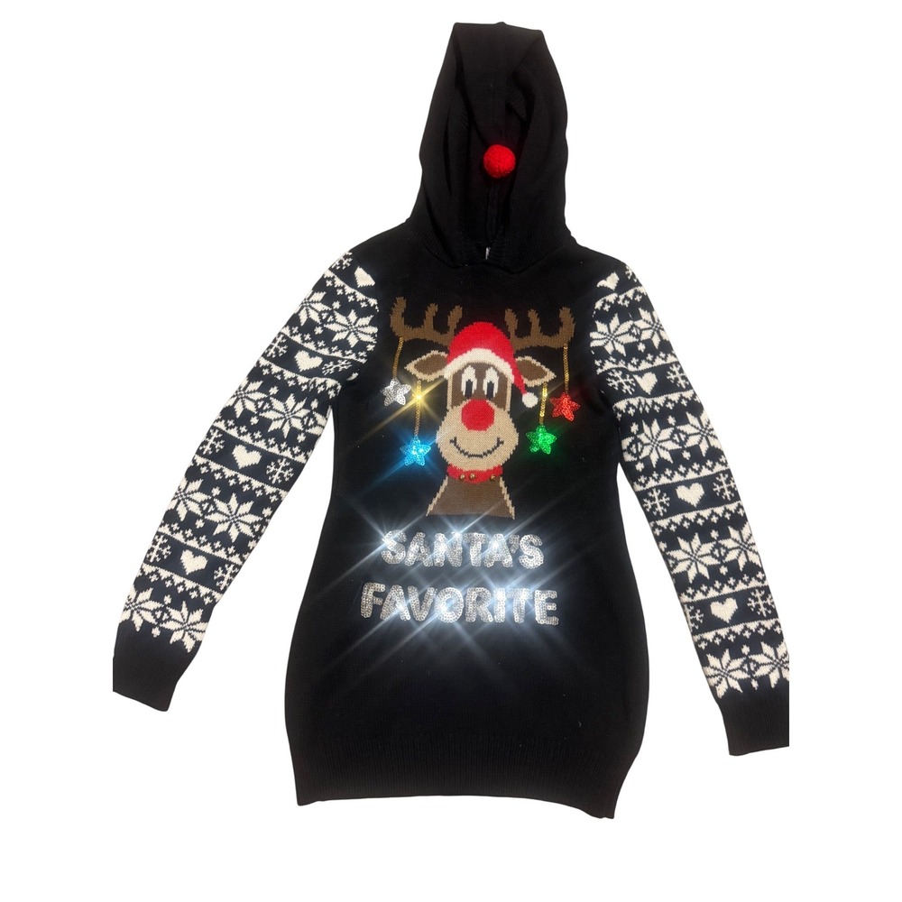 No Boundaries Reindeer Santas Favorite Christmas Sweater Hoodie Black XS